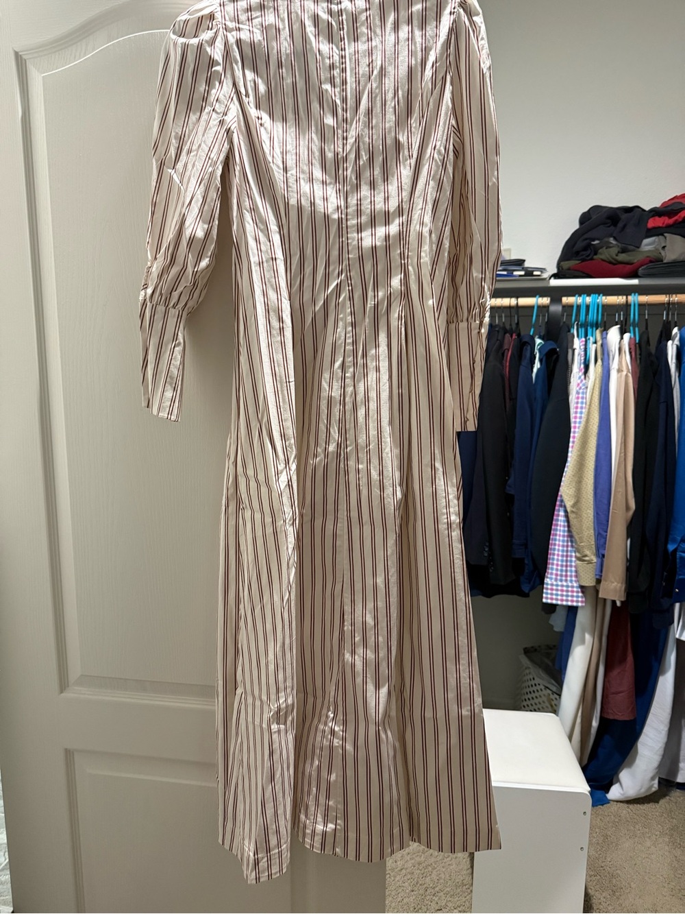 Reformation Beige and White Striped Midi Shirt Dress - Picture 7 of 10